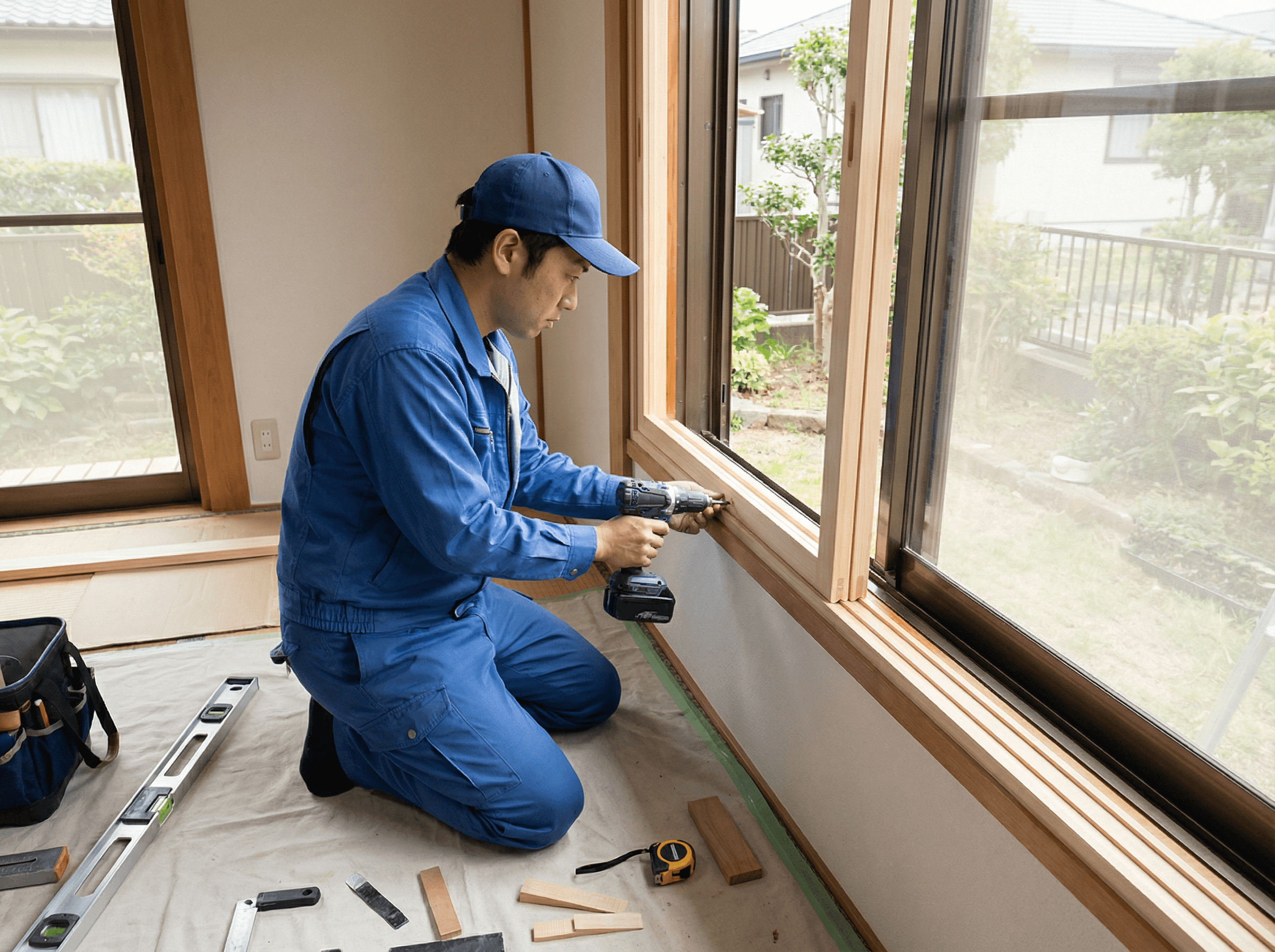 カバー工法の施工前・施工中の様子