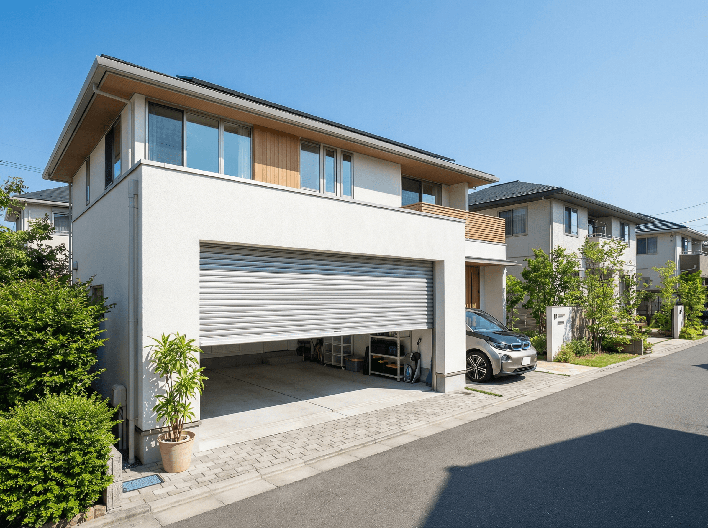 電動シャッターが設置された住宅の写真